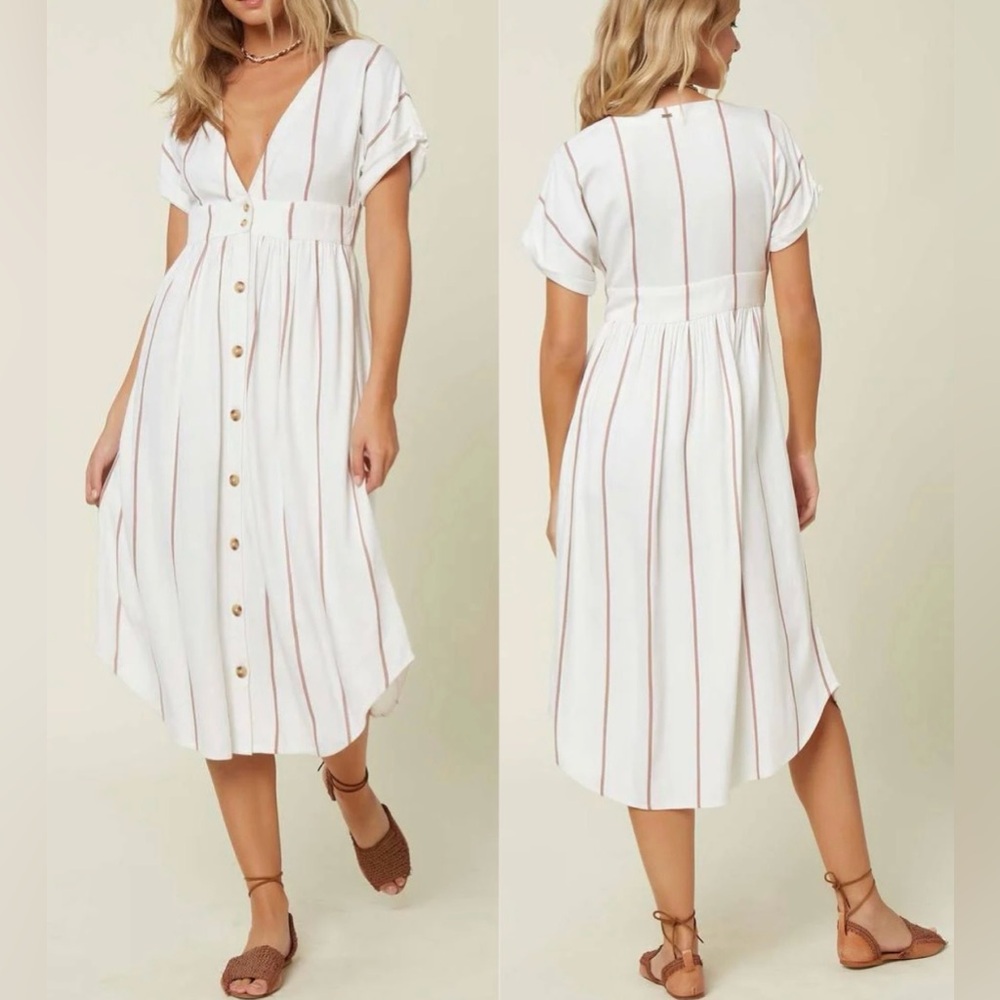 O'Neill White and Brown Striped Dress
